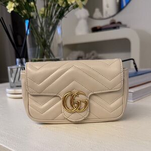 Gucci Beige Quilted Crossbody Bag MINI MARMONT